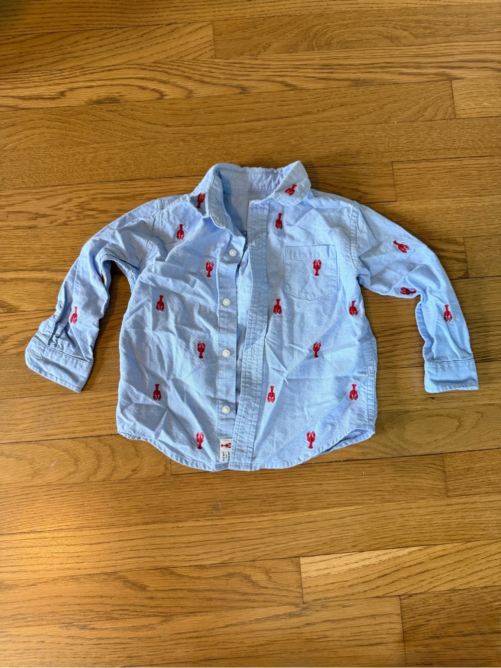 Light Blue Boys' Button-Up Shirt with Red Lobster Embroidery